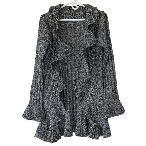 Vintage Sweaters - Vintage Brittney Black cardigan knit sweater ruffle whimsigoth fairy hippie M